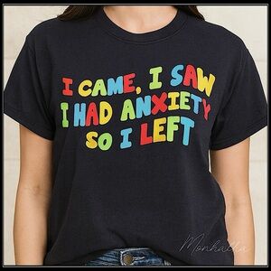 Unisex I Had Anxiety Colorful Humor Navy Blue Gen Z Spencer's Tshirt Top